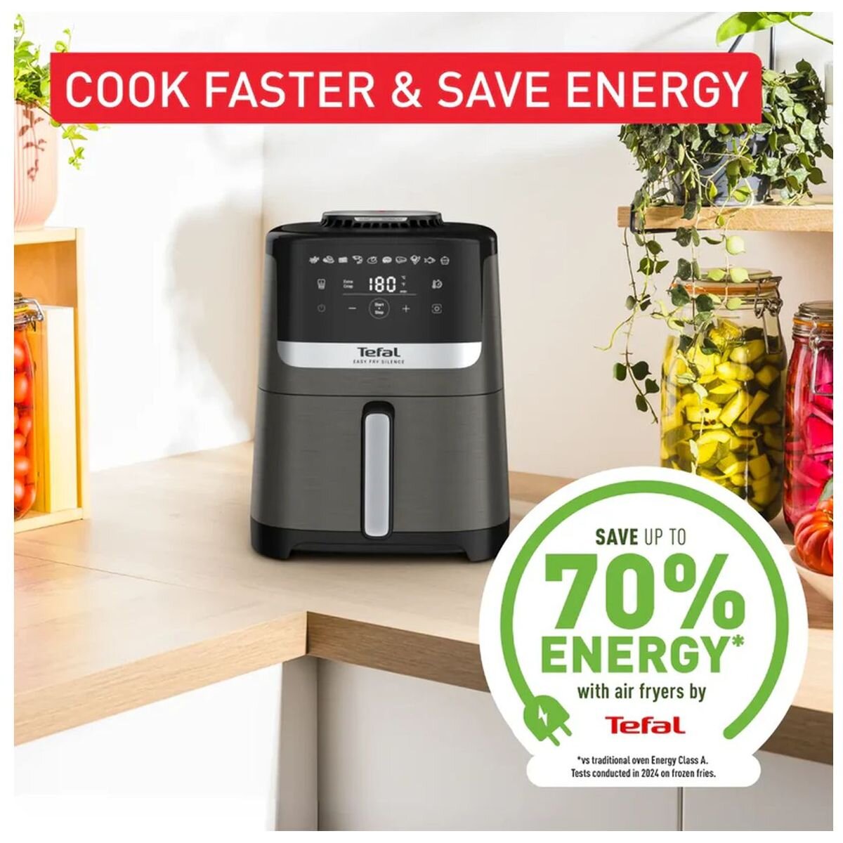 Tefal 5L Silence Essential Air Fryer - Coal Grey, Under 50 Decibels, 10 Presets - EY551H