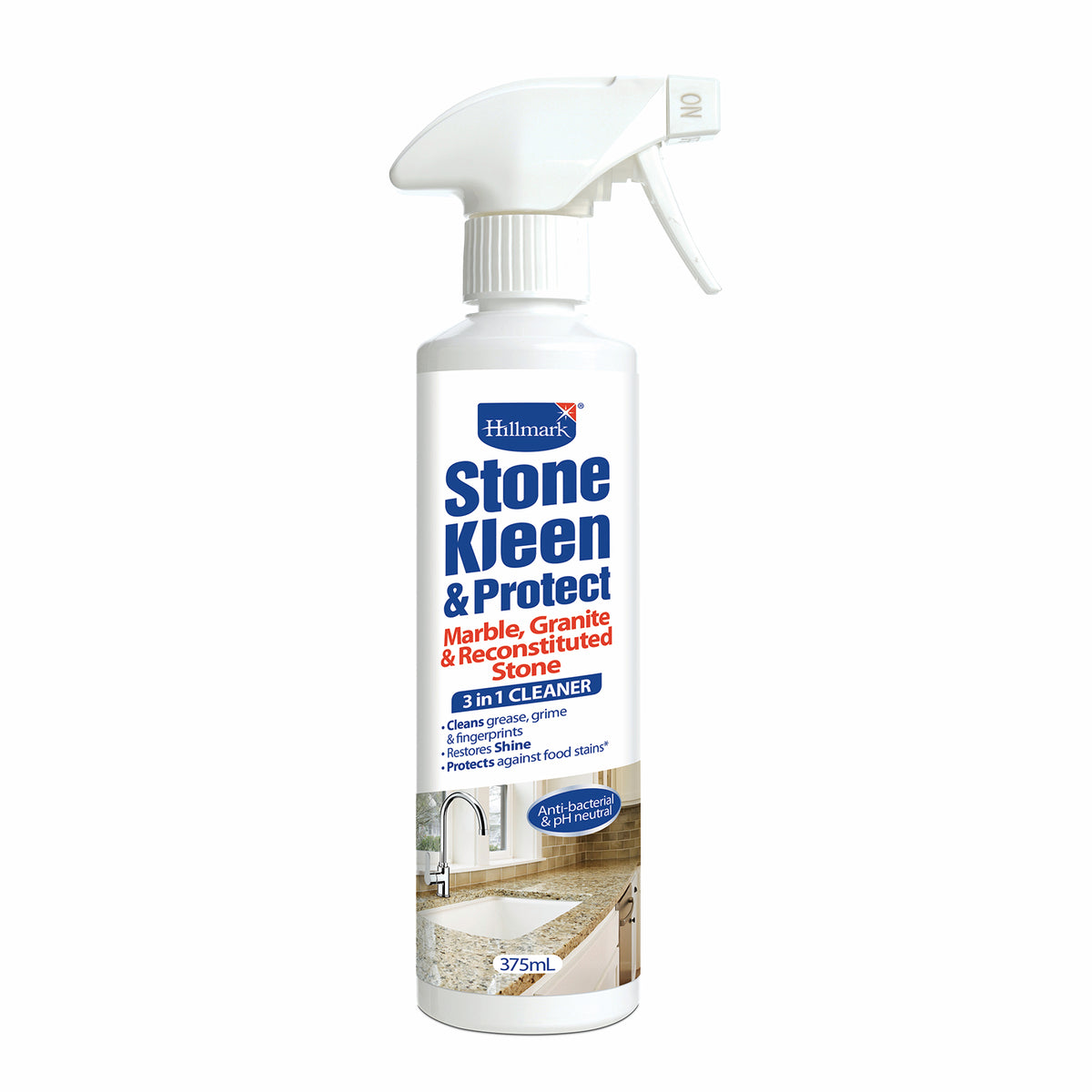Hillmark 375ml Stone Kleen & Protect Marble & Granite Cleaner Trigger Spray, Phosphate Free