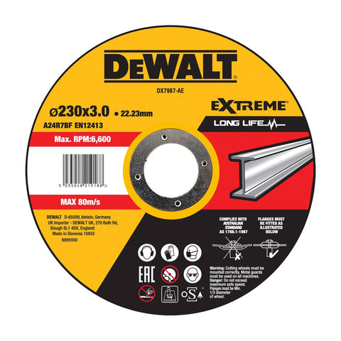Dewalt Extreme Bonded Abrasive Metal Cut Grind Disc 230mm x 3mm - Black - SuperSaverAU - view 1