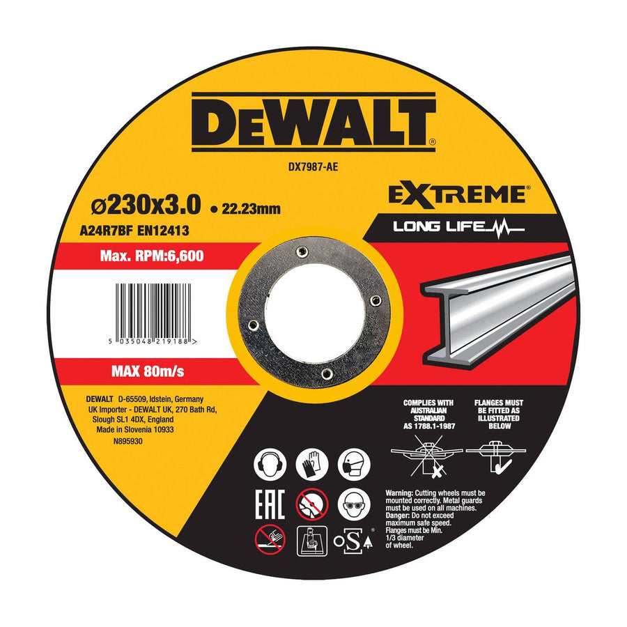 Dewalt Extreme Bonded Abrasive Metal Cut Grind Disc 230mm x 3mm - Black - SuperSaverAU - view 1