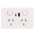Deta S Line Double Power Point with USB A+C PD20W Fast Charging - 2 Outlets - 45mm x 74mm x 115mm - Ultra-Low Profile Design - SuperSaverAU - view 1