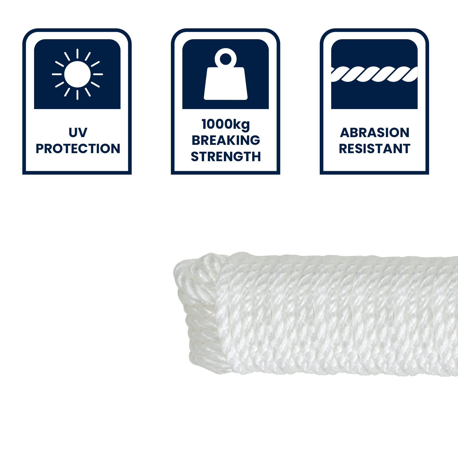 Grunt Super Silver 8mm x 20m Rope, White Twisted Polypropylene, Floats, 1000kg Break Strength
