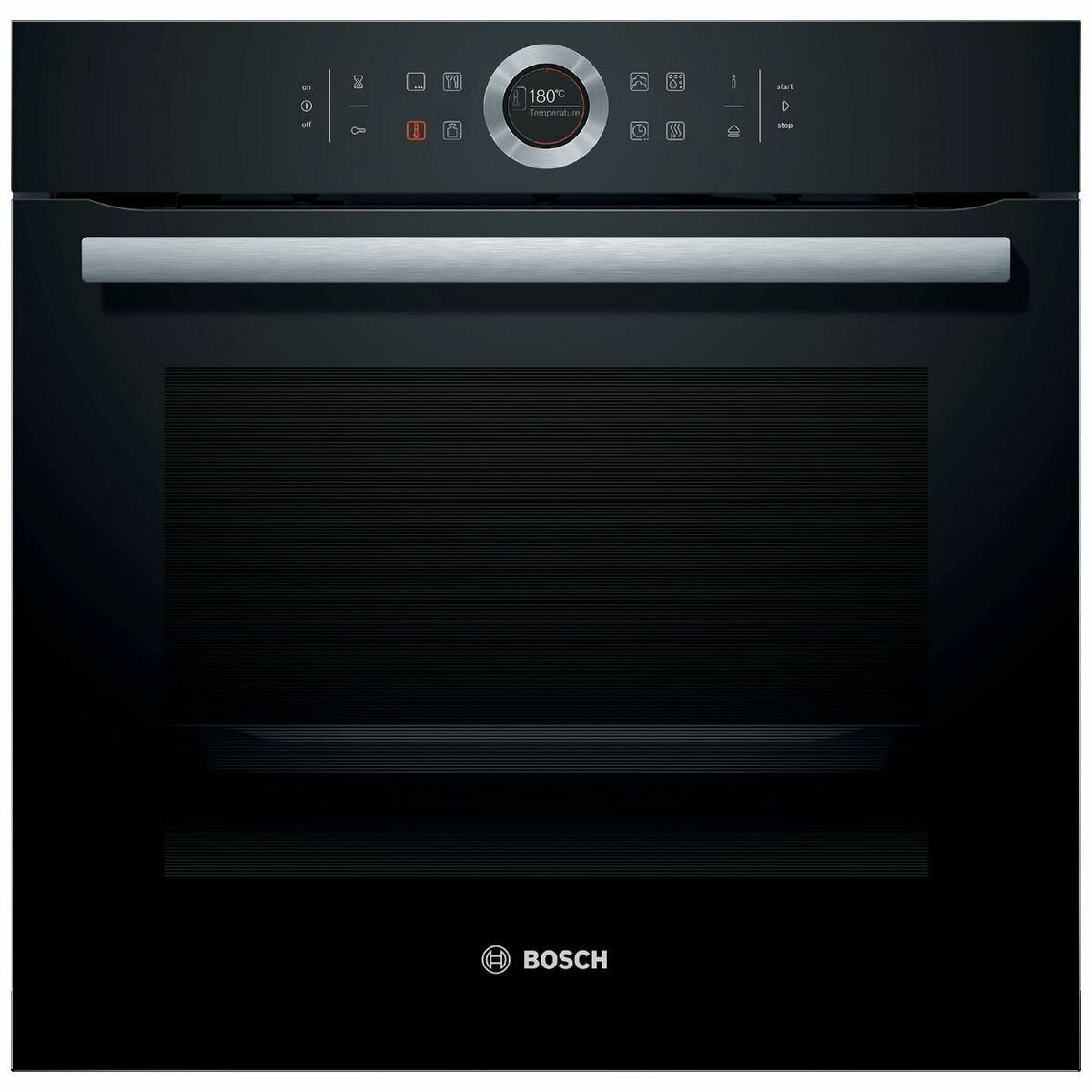 Bosch Serie 8 60cm Built-In Oven with Steam - 71L, 4D HotAir, Pyrolytic Cleaning, Black - HRG6753B1A