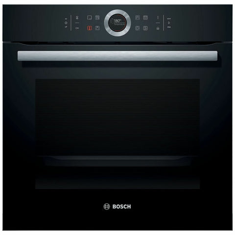 Bosch Serie 8 60cm Built-In Oven with Steam - 71L, 4D HotAir, Pyrolytic Cleaning, Black - HRG6753B1A
