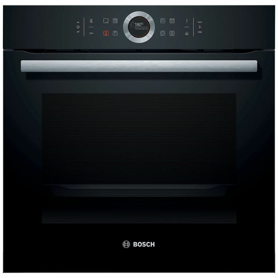 Bosch Serie 8 60cm Built-In Oven with Steam - 71L, 4D HotAir, Pyrolytic Cleaning, Black - HRG6753B1A