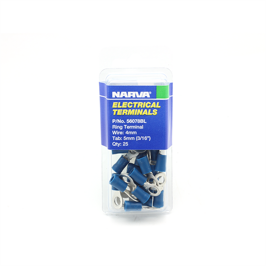 Narva Blue Flared Vinyl Insulated Ring Terminal 4mm 5mm 25 Pack - SuperSaverAU - view 1
