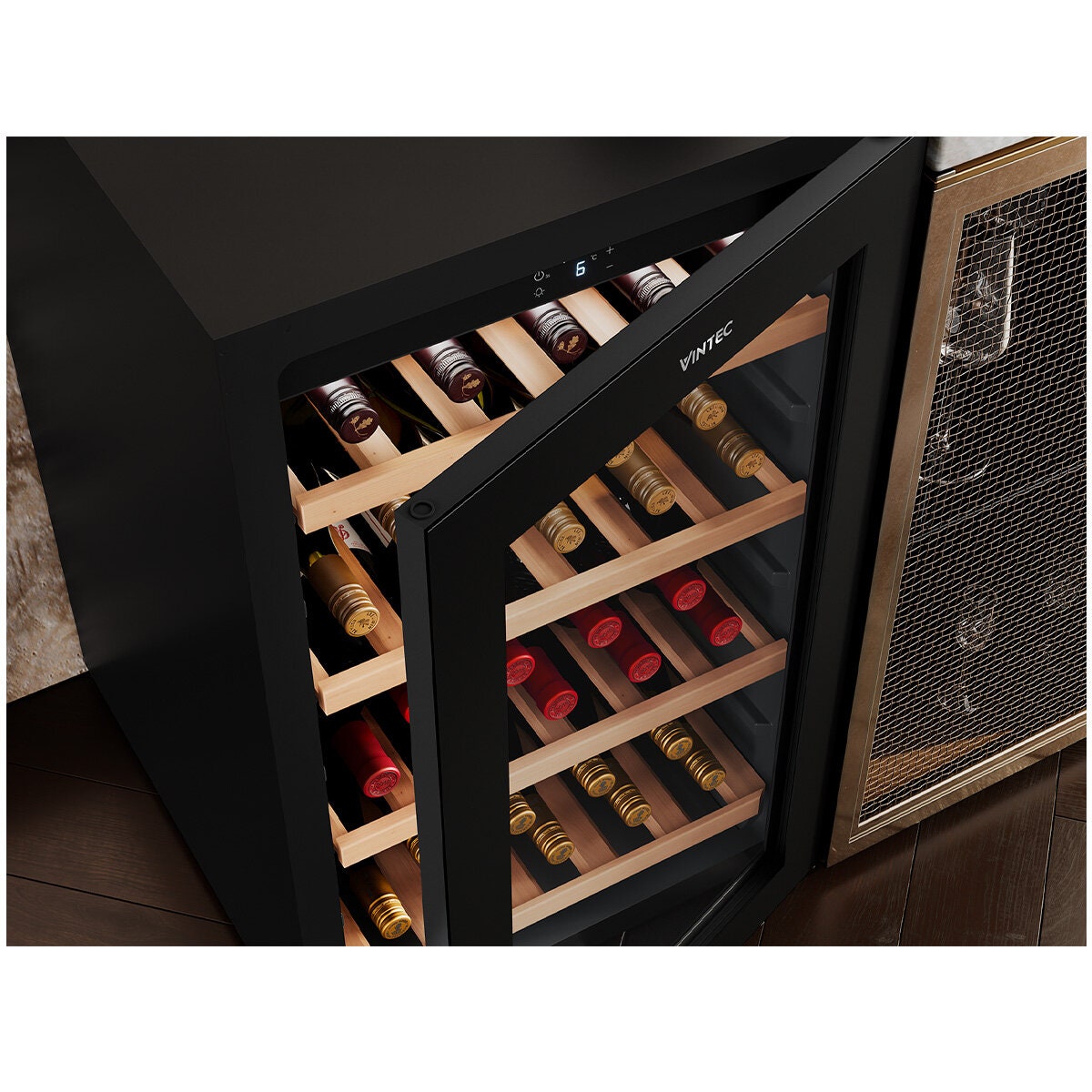 Vintec 35 Bottle Single Zone Underbench Wine Fridge - Black, Triple Glazed Door, Security Lock - VWS830FCB-X