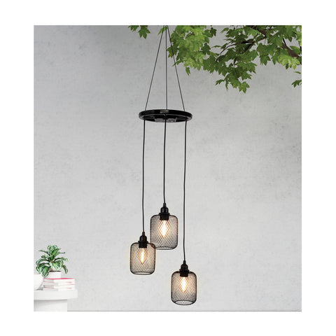 Lytworx Solar Triple Bulb Chandelier Lights 950mm Warm White Black Metal Outdoor