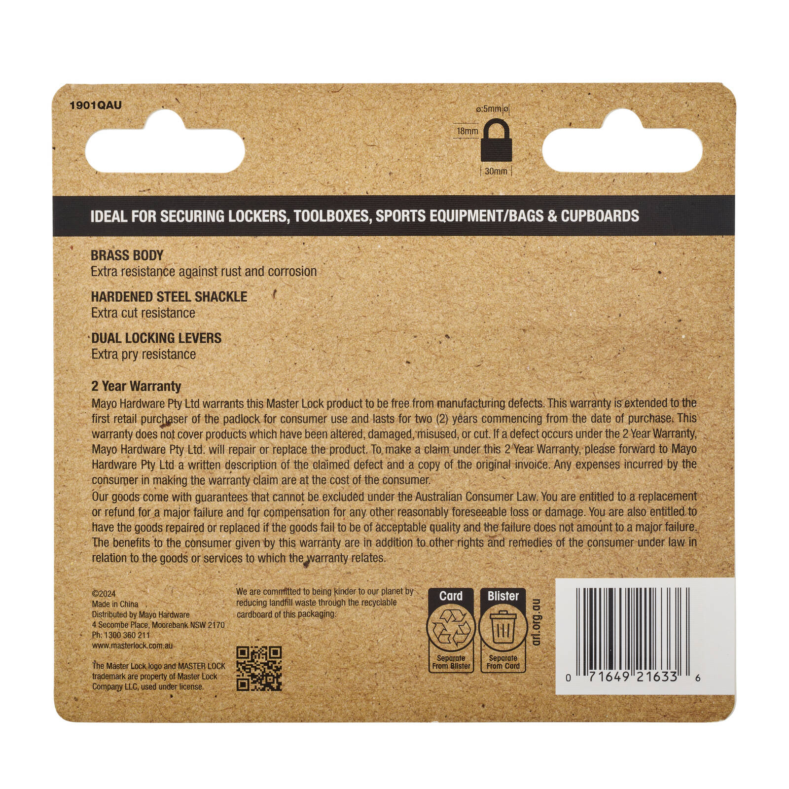 Master Lock 30mm Solid Brass Keyed Padlock - 4 Pack