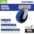 Easyroll 150mm Blue Elastic Rubber Heavy Duty Swivel Plate Castor - SuperSaverAU - view 5