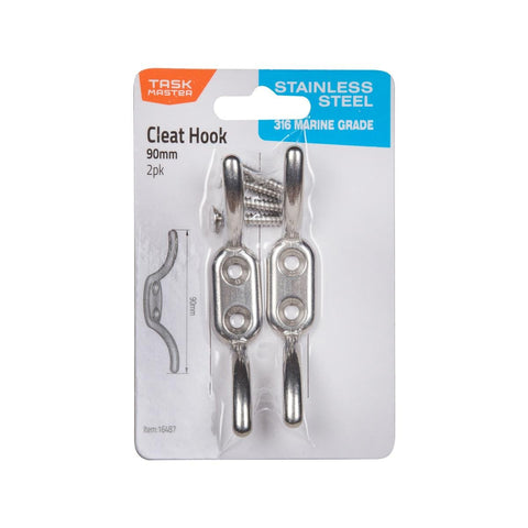 Taskmaster 90mm Stainless Steel Cleat Hook 2 Pack - Durable - Anti-Corrosive - SuperSaverAU - view 1