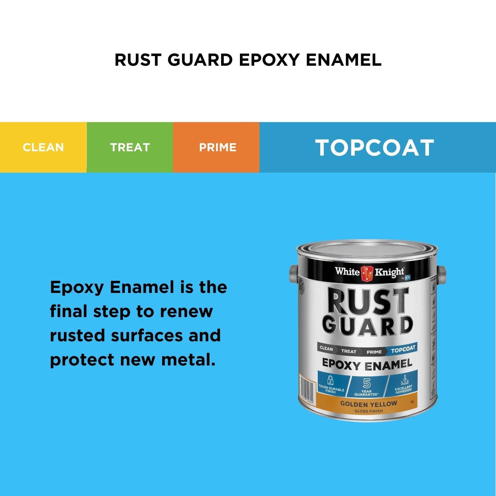 White Knight Rust Guard Epoxy Enamel Gloss Paint Golden Yellow 4L