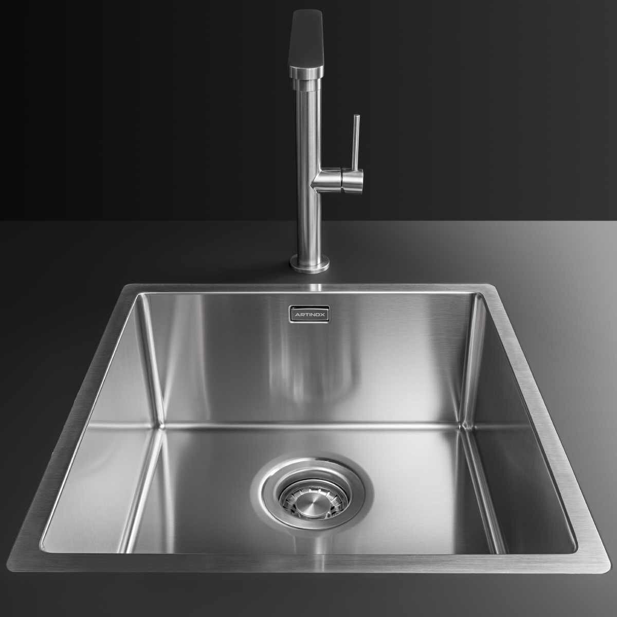 Artinox Radius 40 Single Bowl Sink - AISI 304 Stainless Steel, Overflow, Three Mounting Options - ARTRAD4040