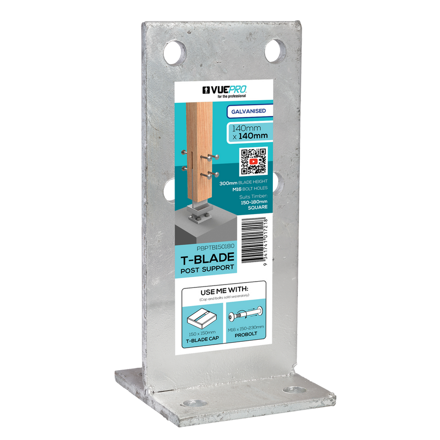 Vuepro T Blade Post Support - 140mm - Galvanised - Concealed Fixing - SuperSaverAU - view 1