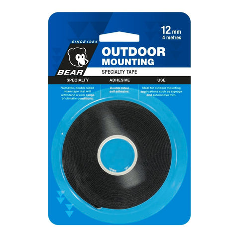 Bear Outdoor Mounting Tape - 12mm x 4m - Black Foam - Weather Resistant - SuperSaverAU - view 1