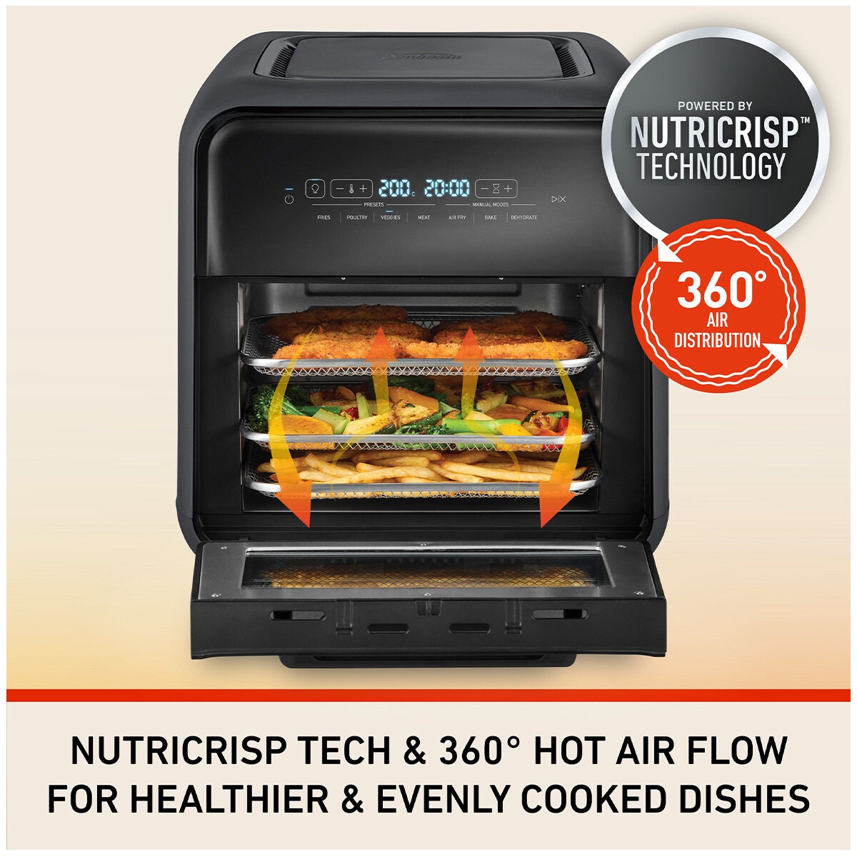 Sunbeam All-In-One 11L Air Fryer Oven - Rotisserie, Grill Plate, Five Functions, Black - AFP5300BK