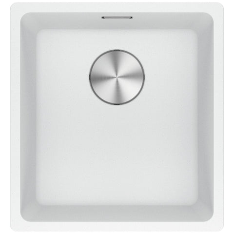 Franke Maris single bowl undermount sink - Fragranite in polar white - hidden overflow - MRG110-37PW-B
