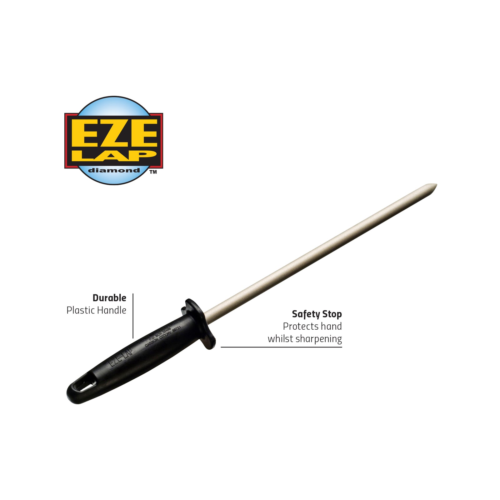 Eze-Lap 125mm Diamond Oval Sharpener - Steel Shaft, Ergonomic Plastic Handle