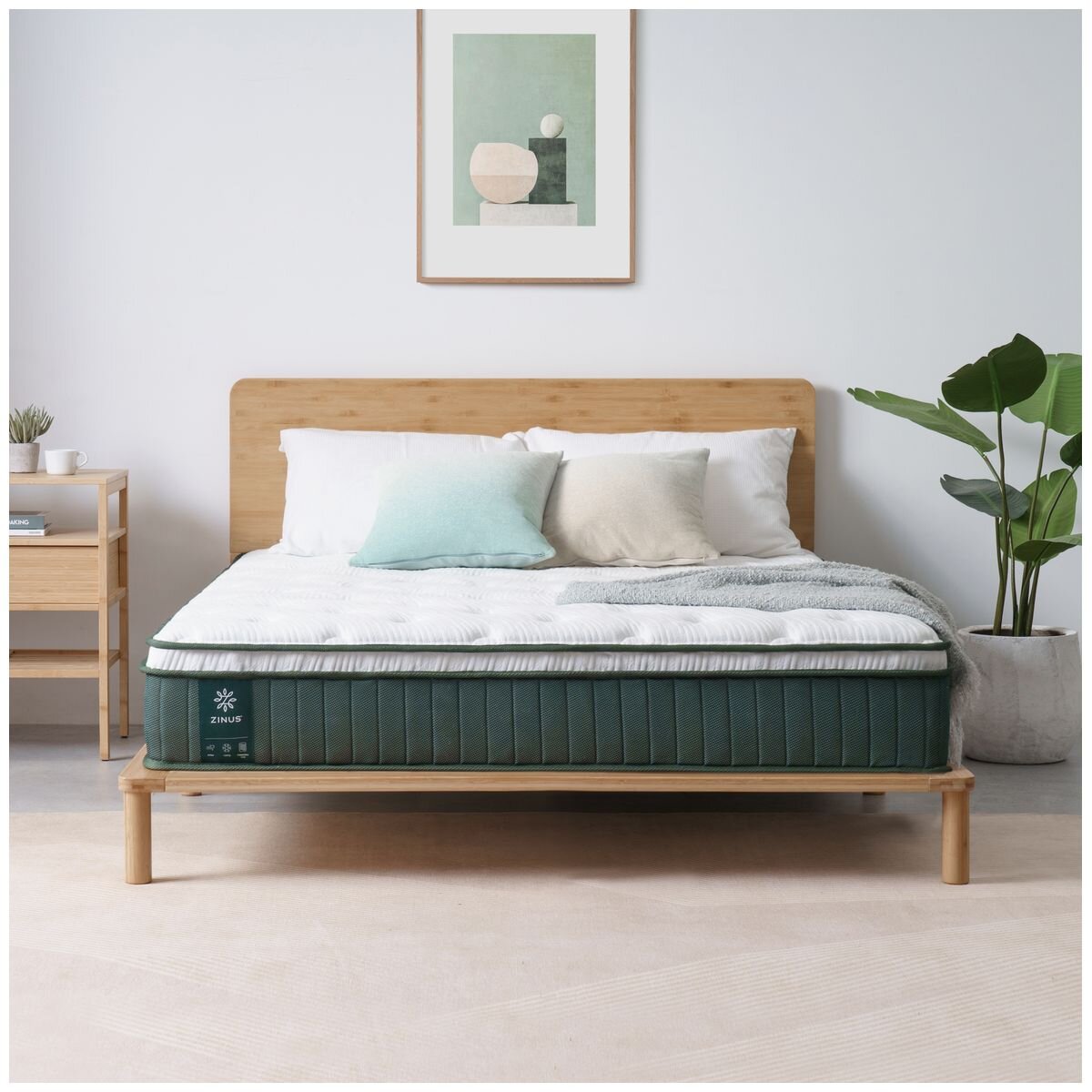 Zinus Double Green Premium Pocket Spring Euro Top Mattress - 5-Zone iCoils, Cooling Foam - AU-MSSBO4ZC-10D