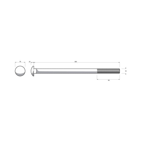 Zenith M16 x 300mm Hot Dip Galvanised Cup Head Bolt & Nut - Each