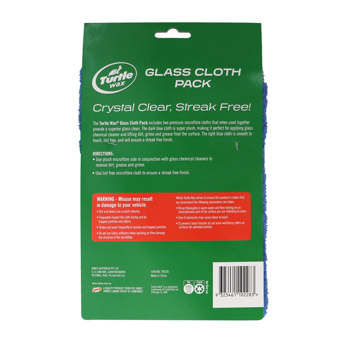 Turtle Wax Glass Cloth 2 Pack - 45 x 45cm - Dark Blue & Light Blue - Streak-Free Cleaning - SuperSaverAU - view 2