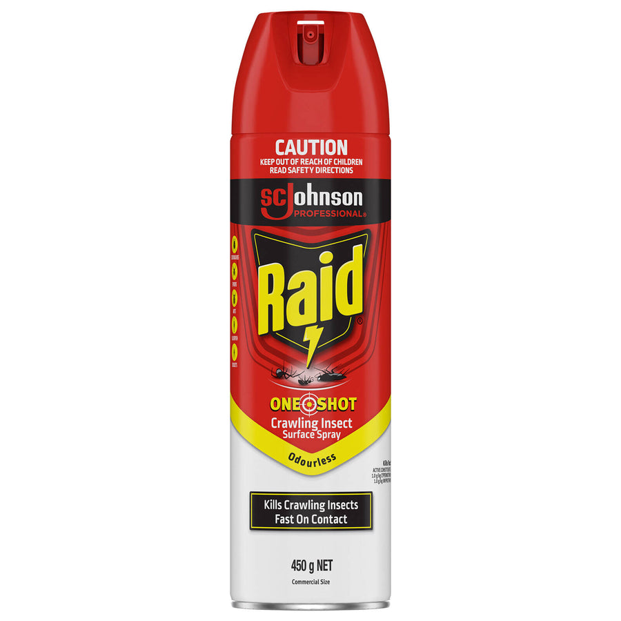 Raid 450g Odourless One Shot Pest Crawling Insect Surface Spray Aerosol Can