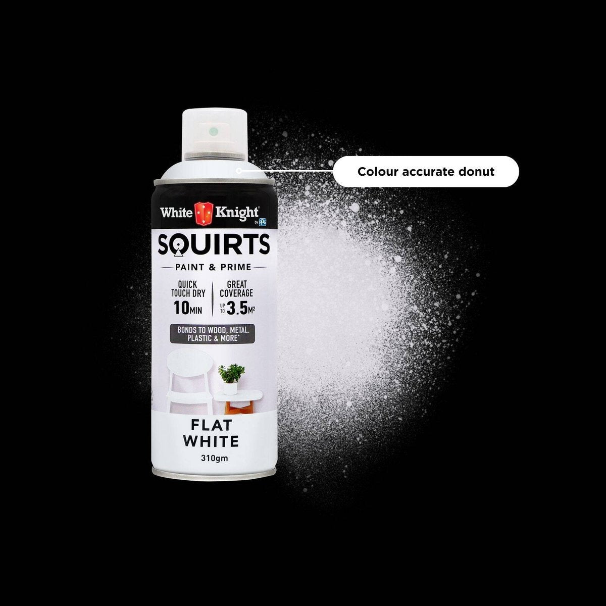 White Knight Squirts 310g White Flat Spray Paint - Solvent Based - Quick Dry - Durable Finish - SuperSaverAU - view 3