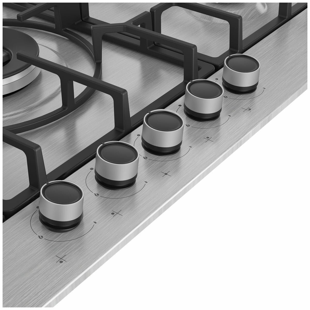 Beko 90cm Stainless Steel Gas Cooktop - 5 Burners with Wok Burner, Cast-Iron Pan Supports - BCT90GX1