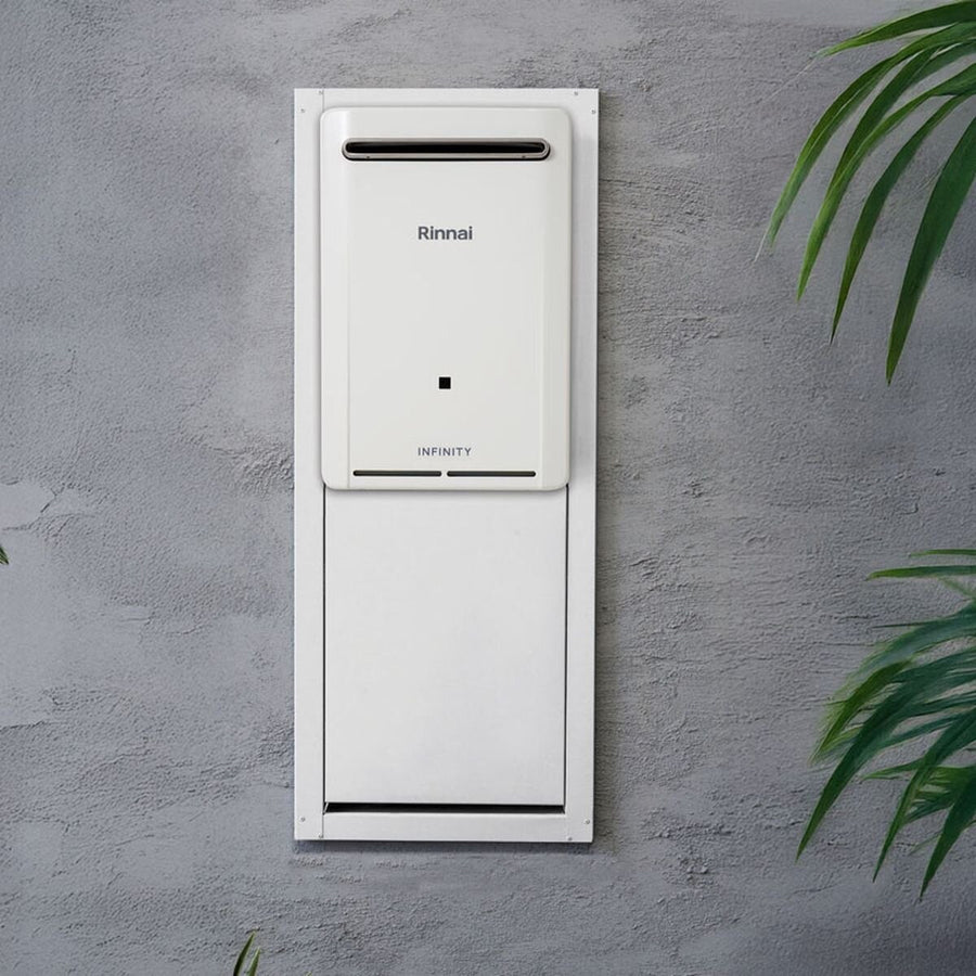 Rinnai White Lockable Recess Box - Wall Cavity Installation, Brick and Weatherboard Suitable - RBOX04LW