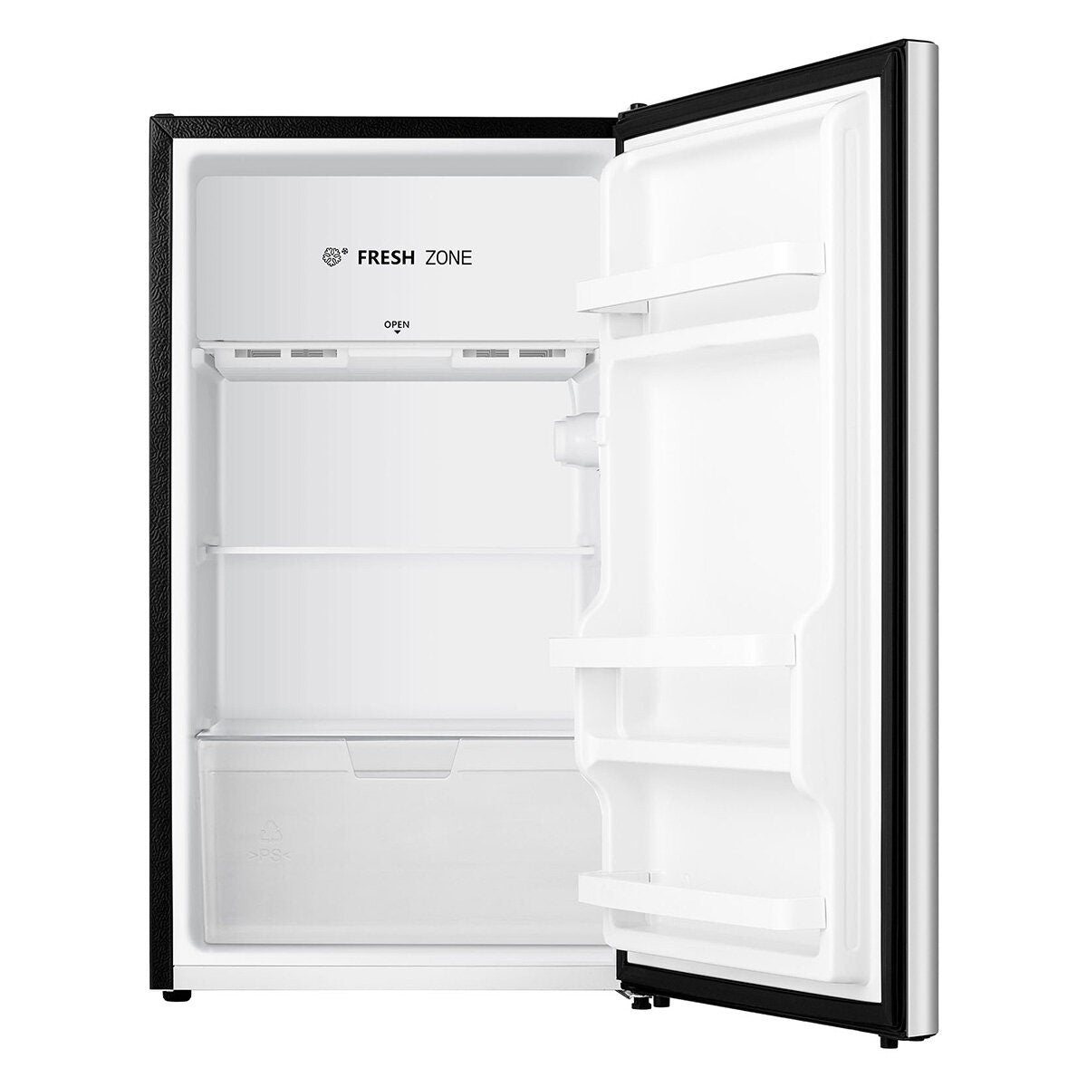 Hisense 124L bar fridge - silver door with black cabinet, Fresh Zone, large crisper, LED light - HRBF126S