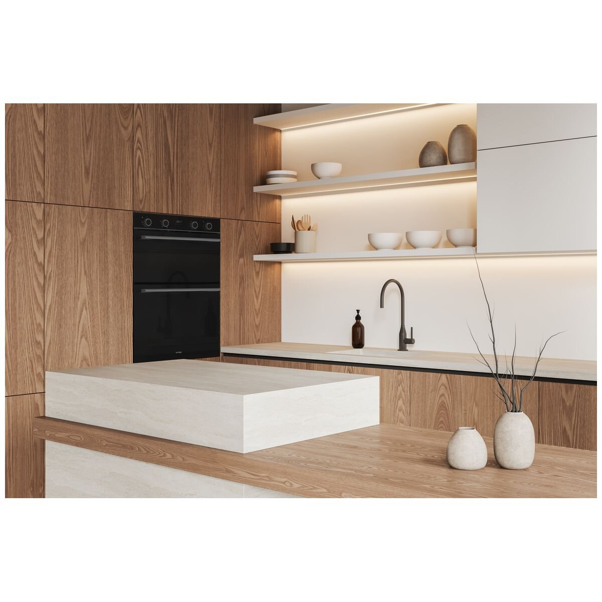 Omega 60cm 12 Function Built-In Electric Double Oven - Midnight Black Glass, Easy Clean Enamel - ODO6012M