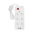 Click 6 Outlet Power Board with USB Charger 240V 2400W Surge 1m Lead CPB6U