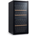 Cantina 127 Bottle Dual Zone Freestanding Wine Cabinet - Black Glass Door - Beech Trim Shelves - CCWID105B