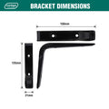 Carinya 125 x 150mm Black Powder Coated Steel Angle Bracket, 35kg, Wall Mount