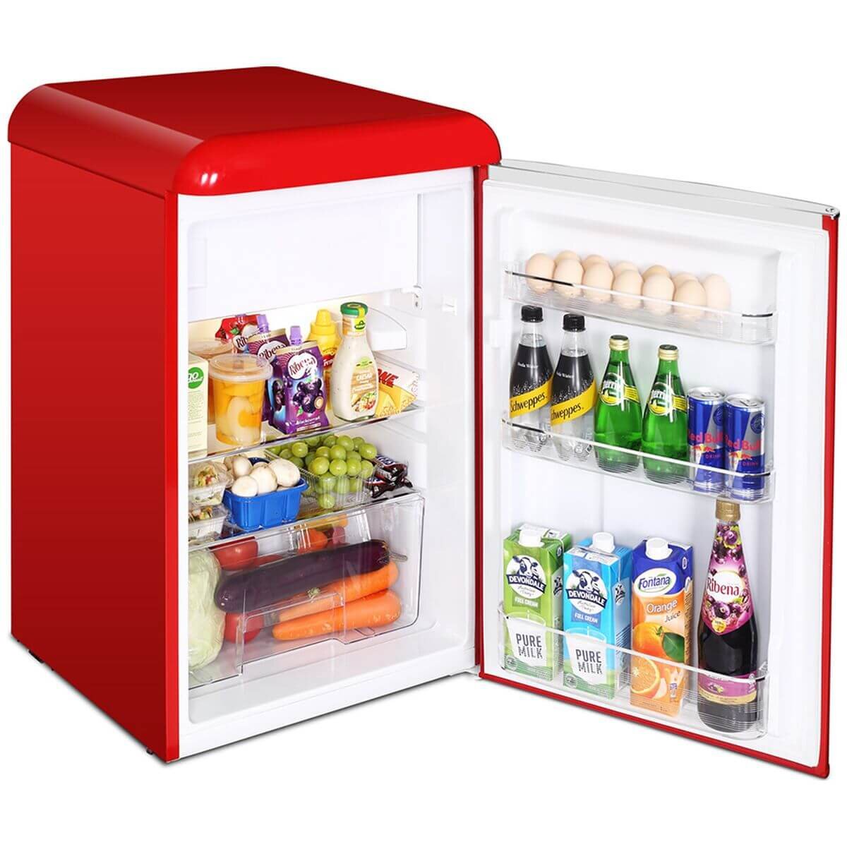 Husky 118L retro style bar fridge - red, 12L freezer compartment, adjustable shelves - HUSRET135RDHU