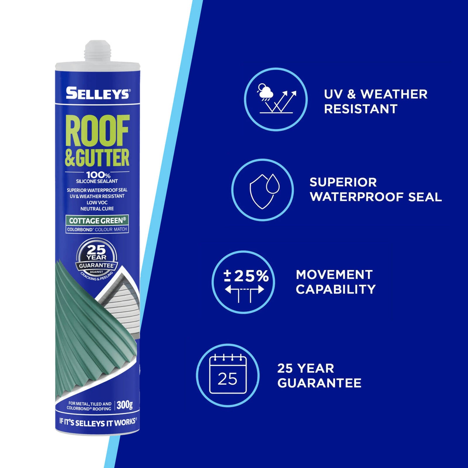 Selleys Roof & Gutter Silicone Sealant 300g Cottage Green - Waterproof UV Resistant
