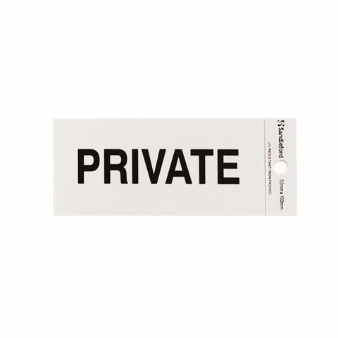 Sandleford 100 x 50mm Private Self Adhesive Sign, Gloss Silver Weather Resistant Polycarbonate