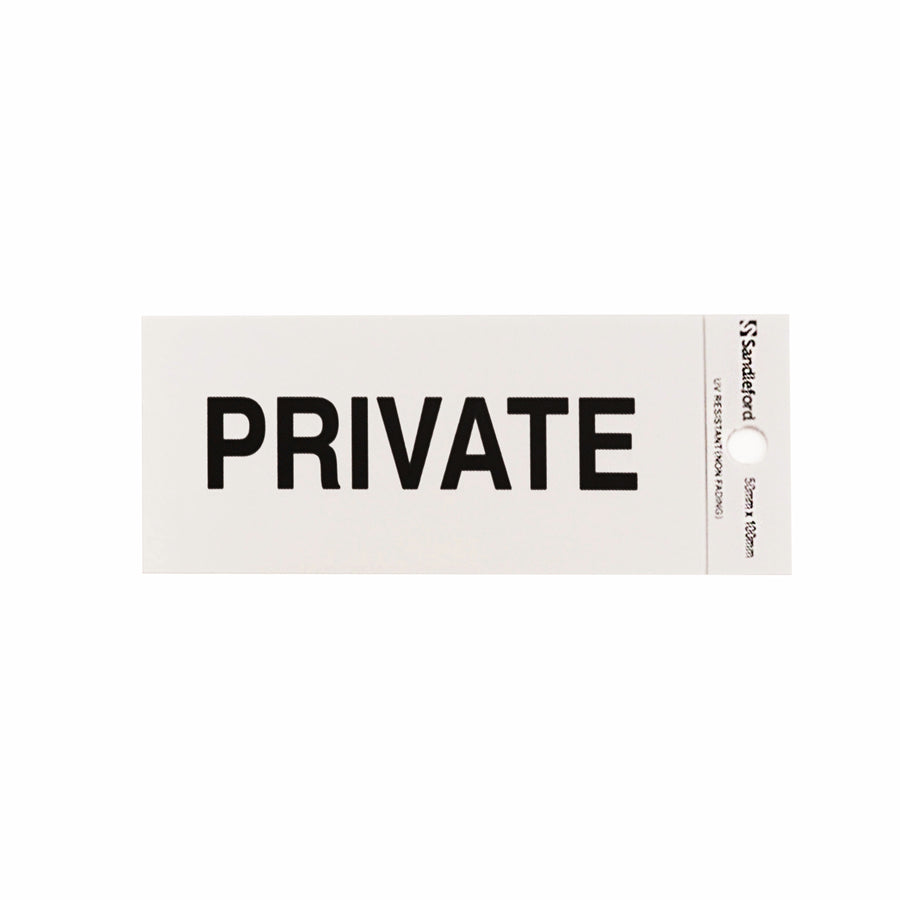 Sandleford 100 x 50mm Private Self Adhesive Sign, Gloss Silver Weather Resistant Polycarbonate