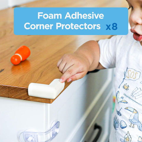 Perma Child Safety White Foam Adhesive Corner Protectors - 8 Pack