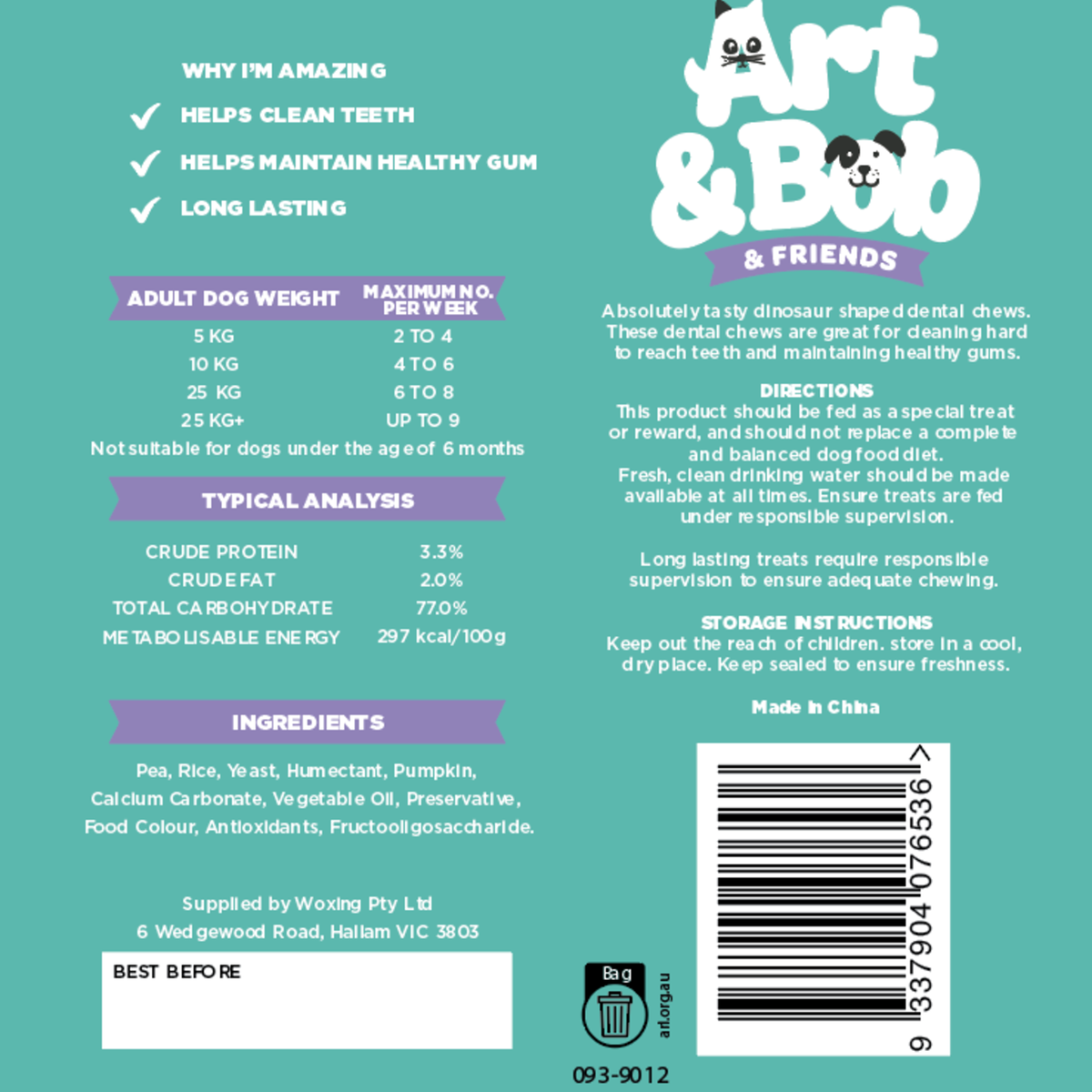 Art Bob Dental Chews 12pk - Medium to Large Dogs - Long-Lasting Treat - SuperSaverAU - view 3