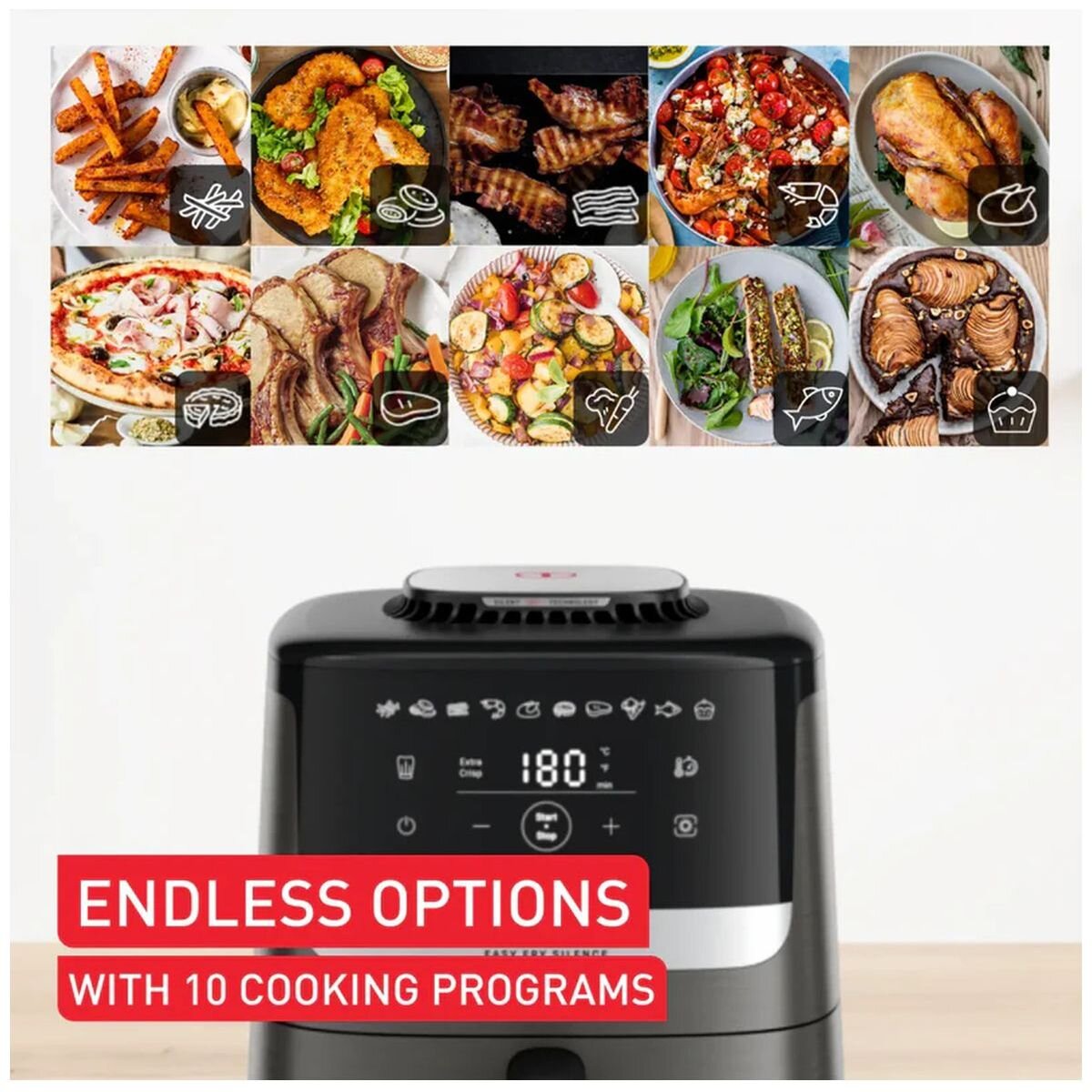 Tefal 5L Silence Essential Air Fryer - Coal Grey, Under 50 Decibels, 10 Presets - EY551H
