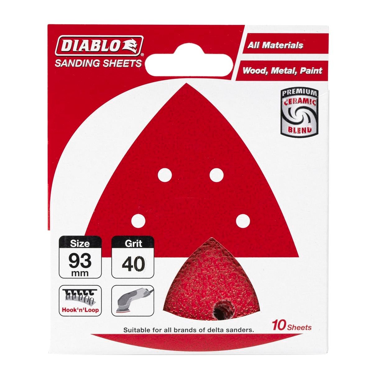 Diablo Detail Sander Sheets - 93mm x 93mm - 40 Grit - 10 Pack - Red - SuperSaverAU - view 1