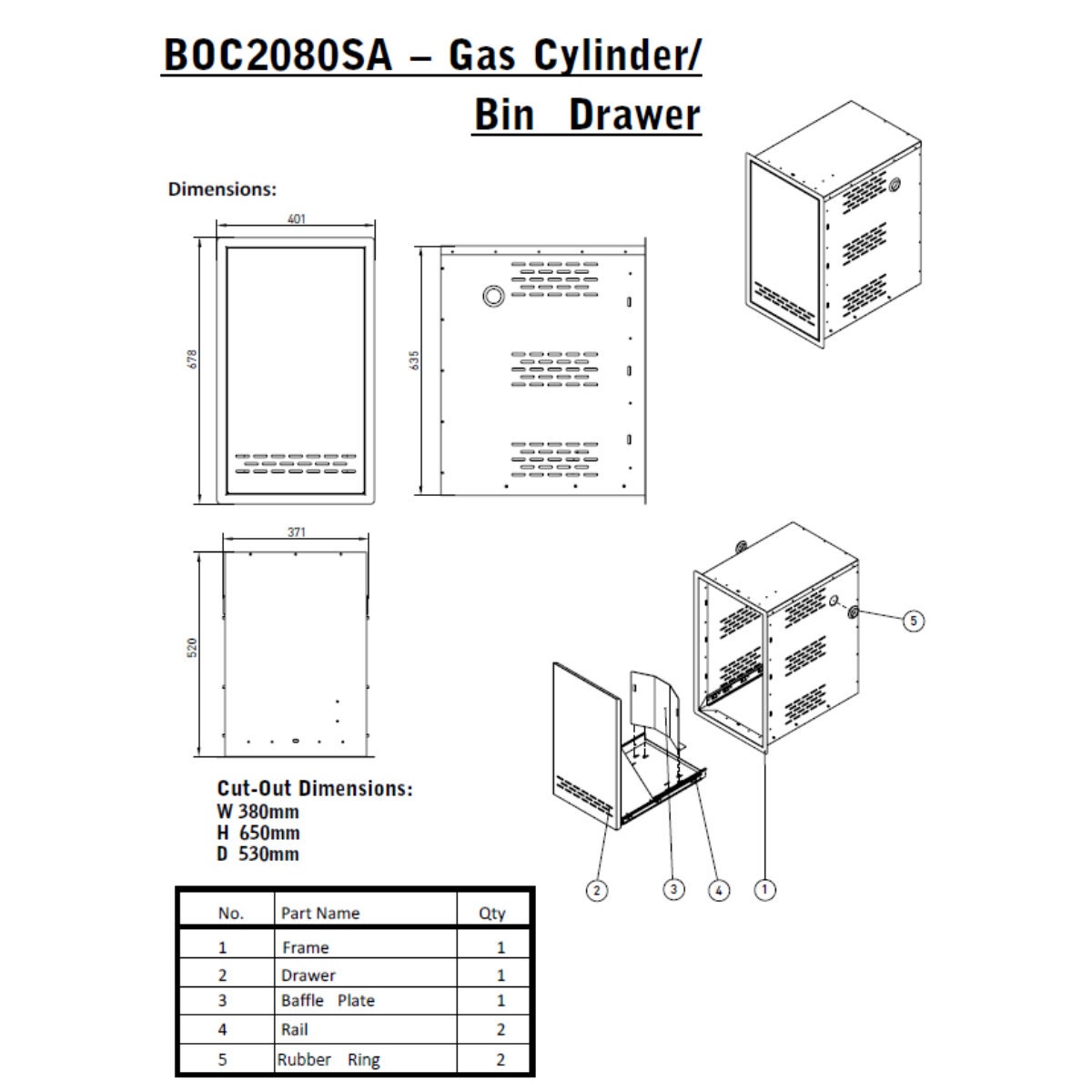 Beefeater Stainless Steel Gas Tank Drawer - Gas Bottle Compartment - Telescopic Drawer - BOC2080SA