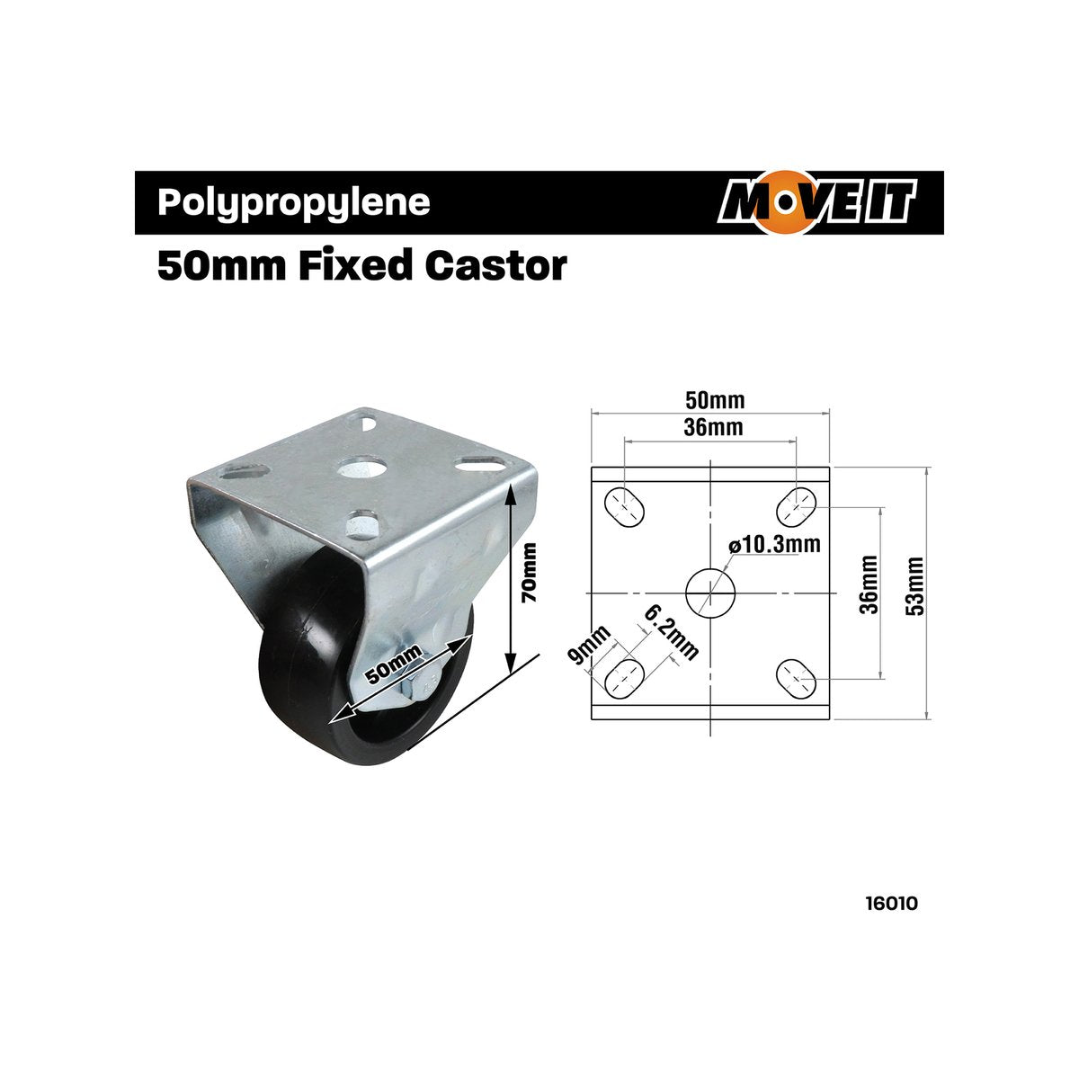 Move It Fixed Castor - 70mm - Steel - Light Duty - SuperSaverAU - view 4