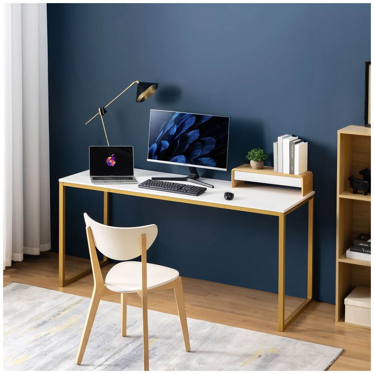 Zinus home office computer desk 160cm - gold frame, wide desktop, durable build - AU-UTDDT1ZC-63G