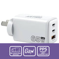 Antsig 65W Multi Port Wall Charger - USB-C 65W + Dual USB-A, GaN Fast Charge APWC65WA2C