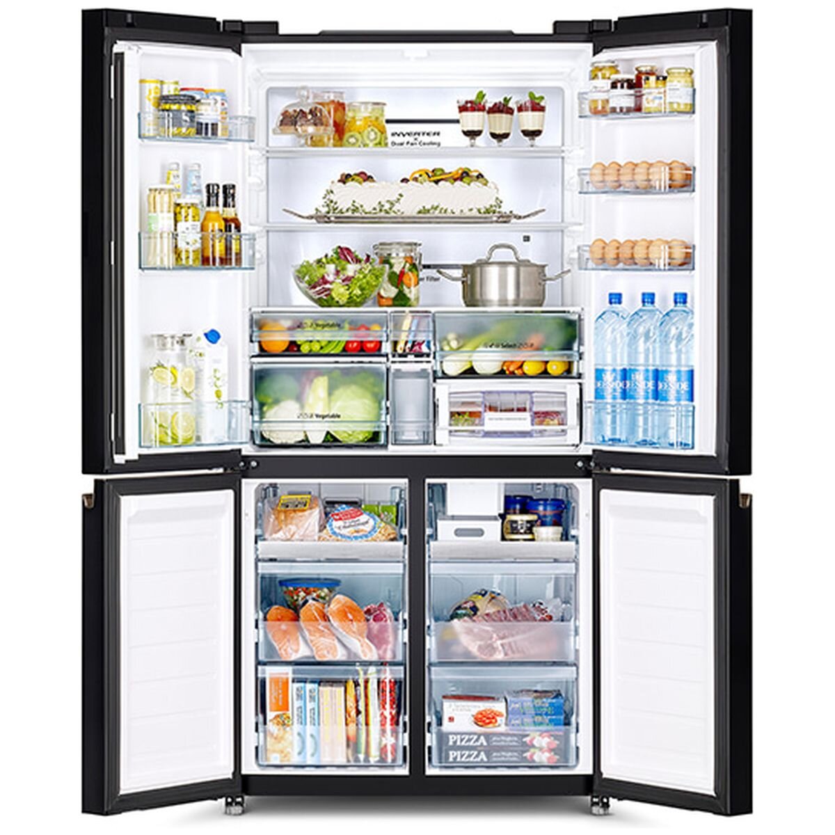 Hitachi 569L French Door Fridge - Black Glass Finish, Vacuum Compartment, Auto Ice Maker - RWB640VT0-1GBK