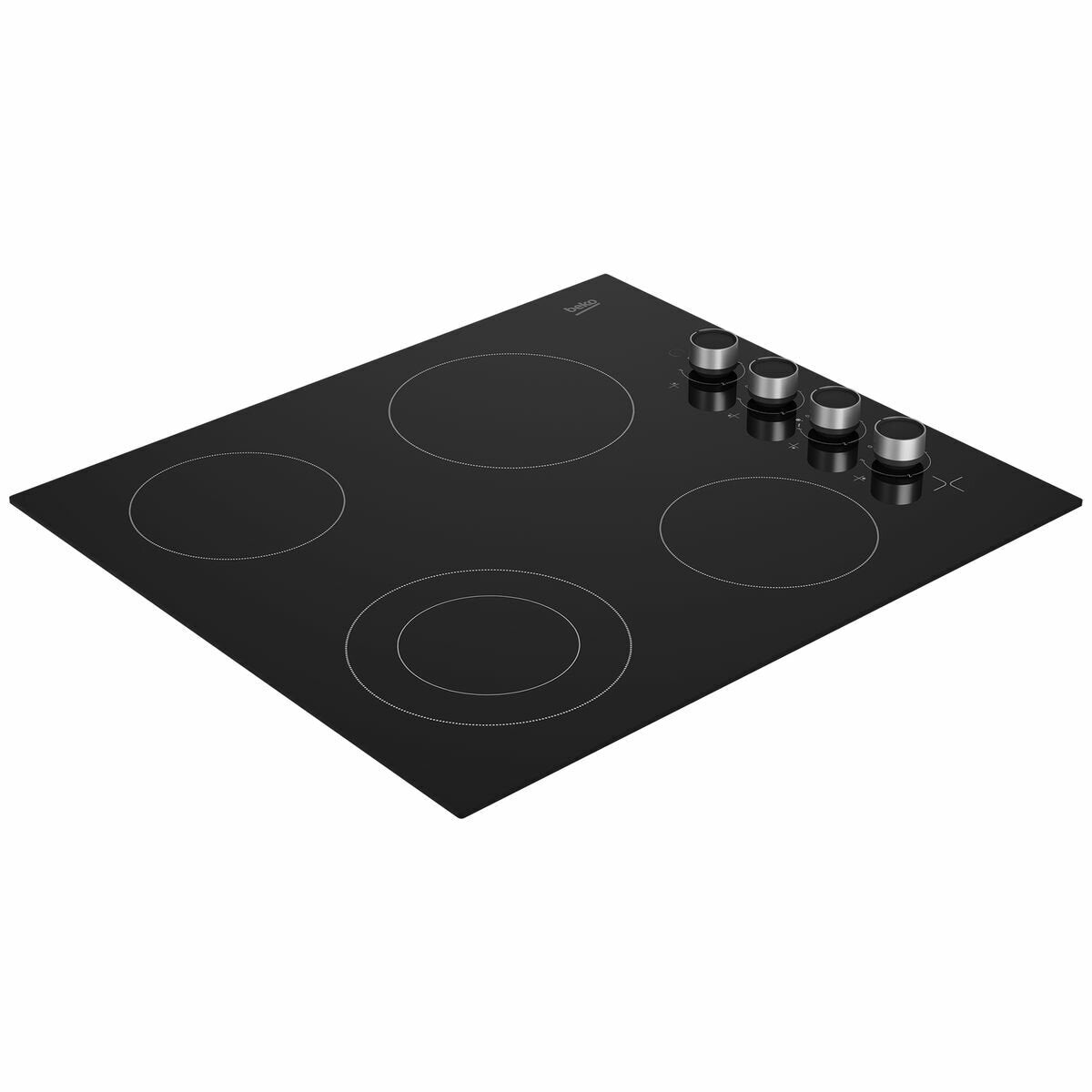 Beko 60cm Vitroceramic Cooktop - Black Glass, 4 Zones, Side Control Knobs, Frameless - BCT601CG