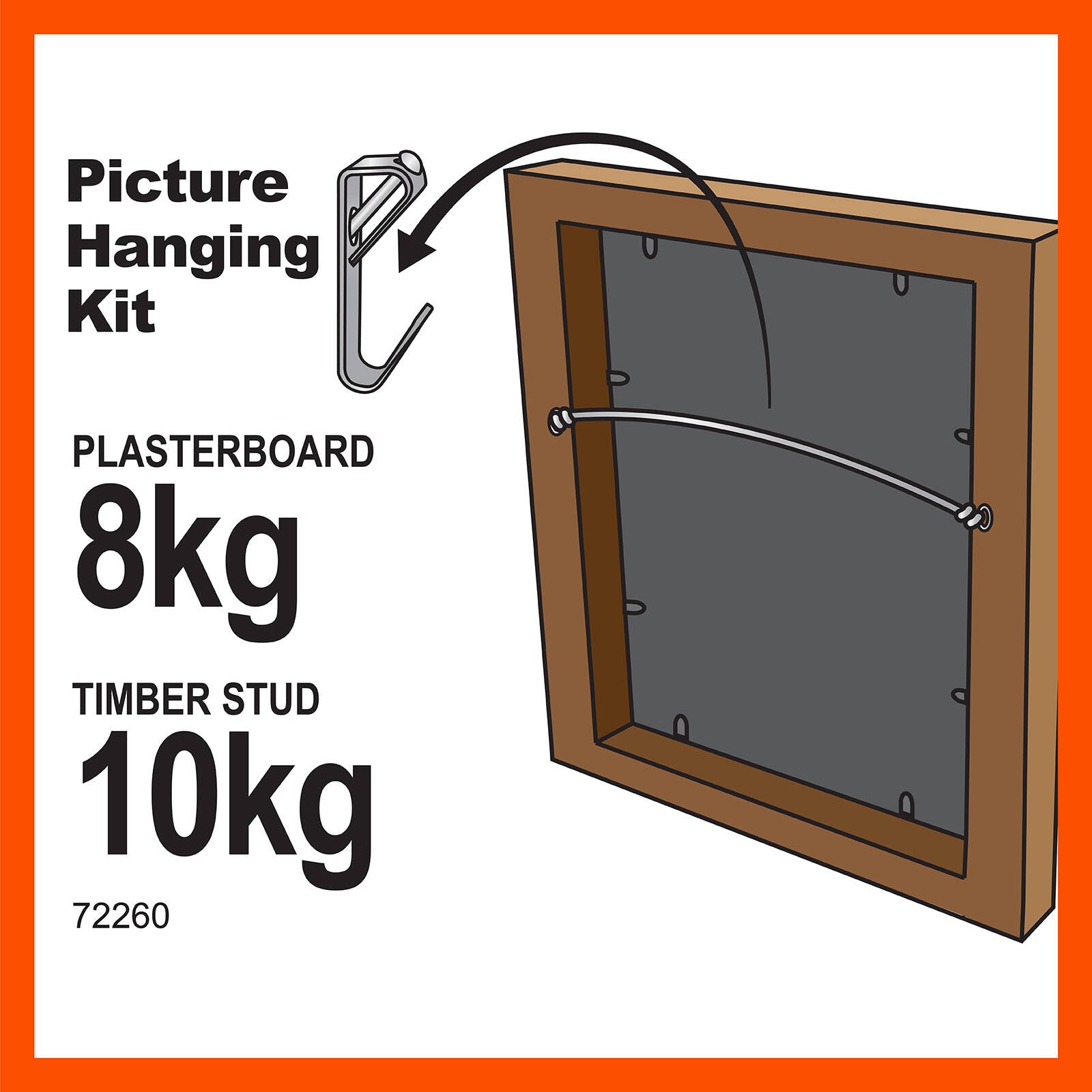 Everhang 10kg Zinc Plated Picture Hanging Kit - Steel, Hooks, Triangles, Screw Eyes & Wire