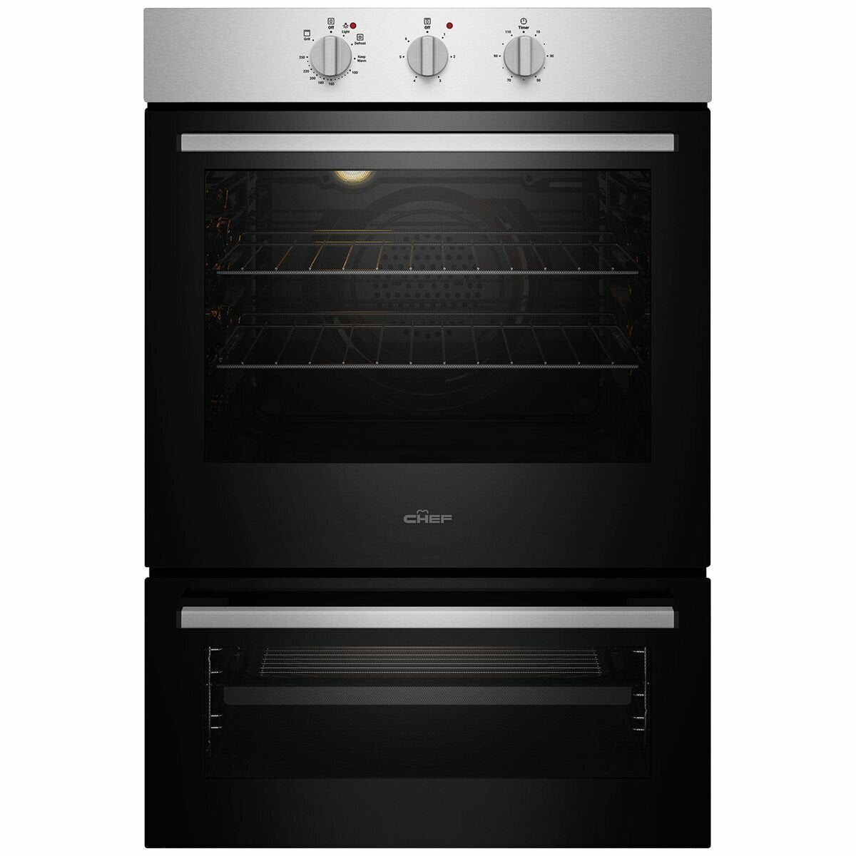 Chef 60cm Electric Built-In Oven with Separate Grill - 80L Fan Forced Oven, 46L Grill - CVE662SB